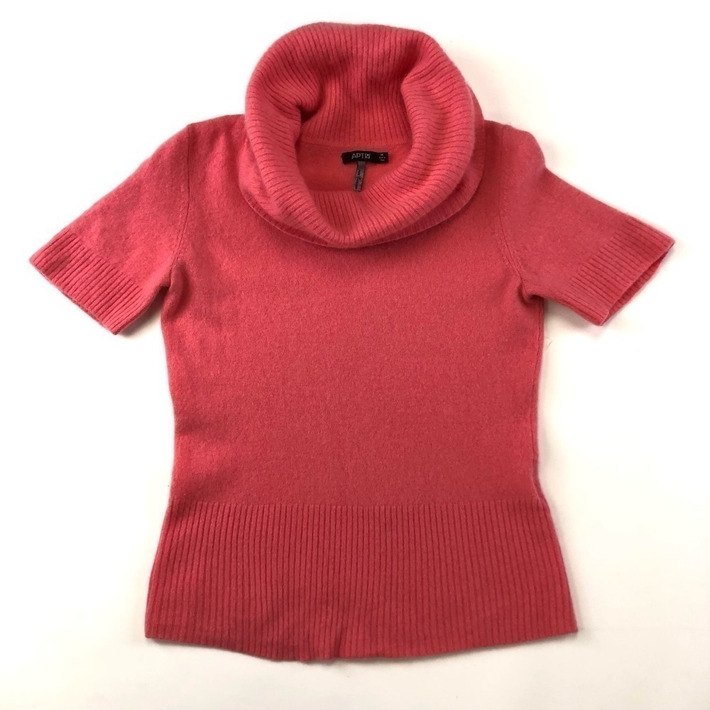 Pink short sleeve cowl neck 100% cashmere top Small
